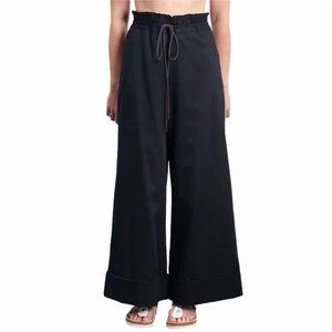 Roucha Penet Twill Wide Leg Cuffed Pant Lagenlook Black Sz B